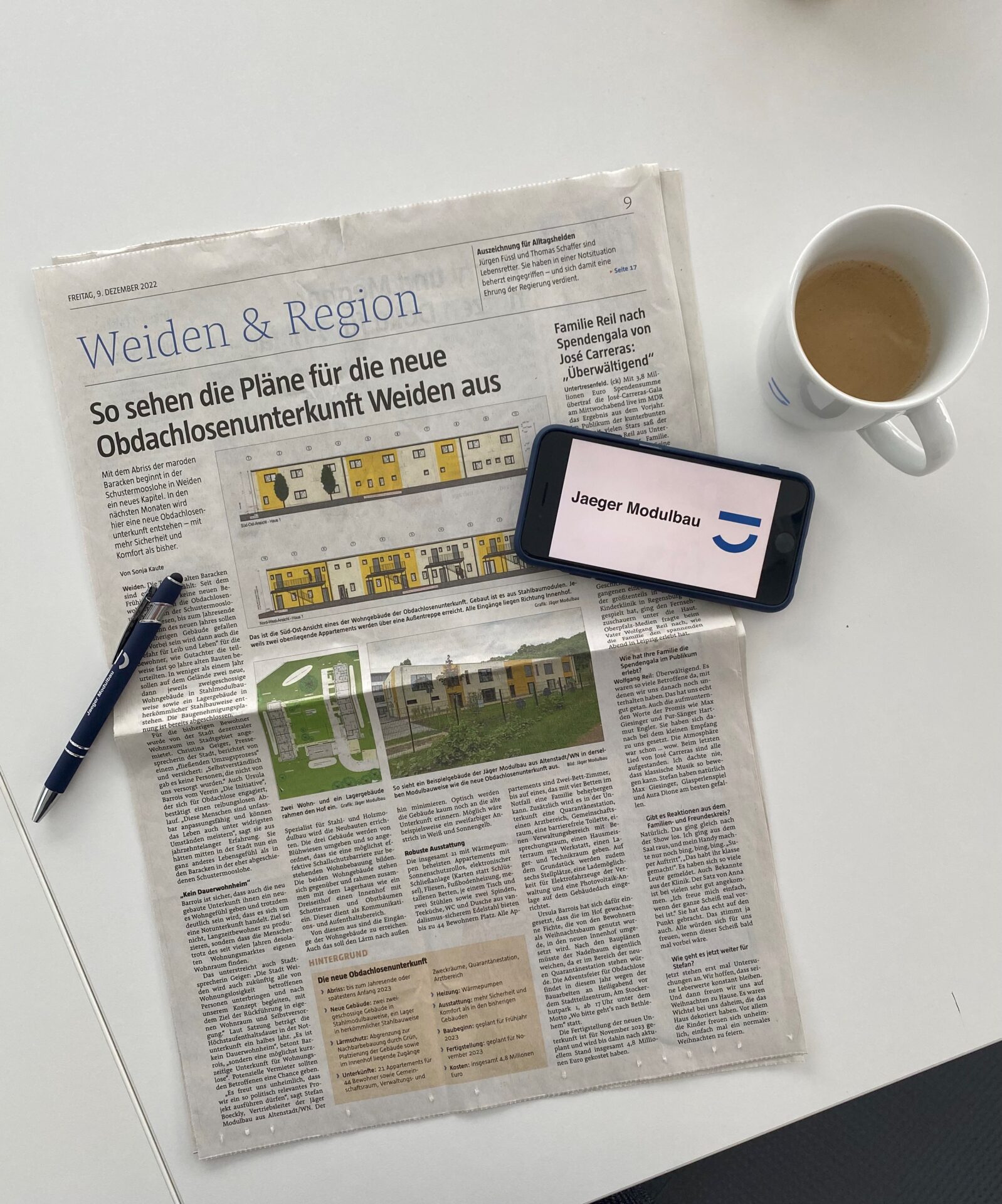 Zeitungsbericht über die neue modulare Wohnungslosen Unterkunft in Weiden
